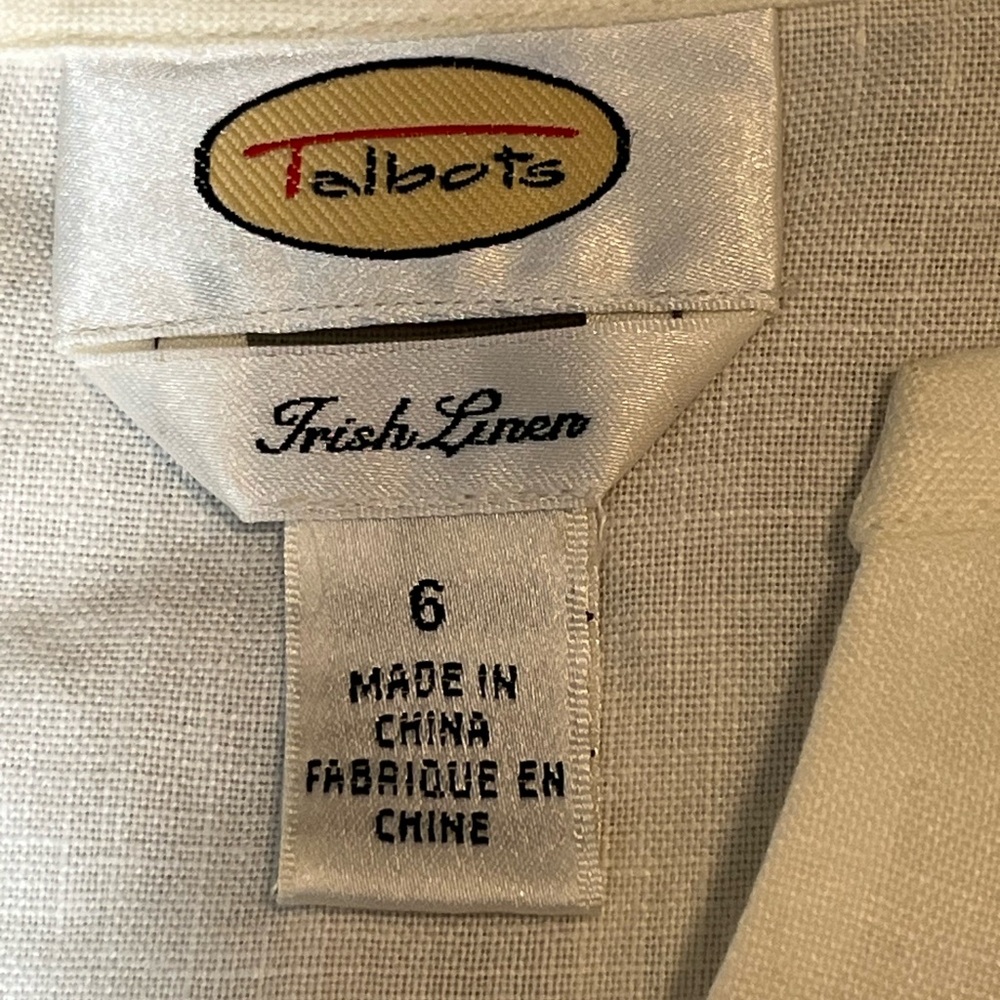Talbots 100% Irish Linen Button Front Blouse White 3/4 Sleeves Size 6 - Picture 6 of 12